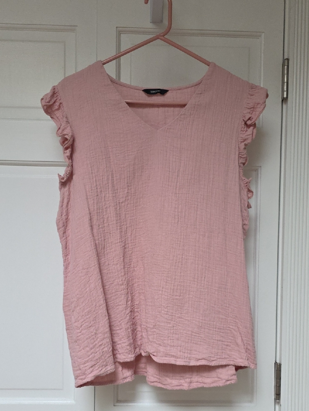 Pink Textured V-Neck Ruffle Sleeve Tank